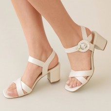 Sandália Crômic Salto Grosso Off White - Salto Grosso 