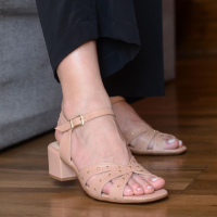 Sandália  Salto Bloco Nude - Salto Grosso 