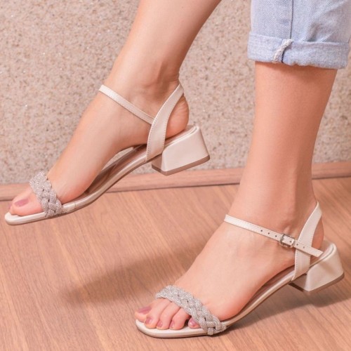 Sandália Mariotta Salto Bloco Off White