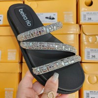 Papete Beira Rio 3 Tiras Stras Preta