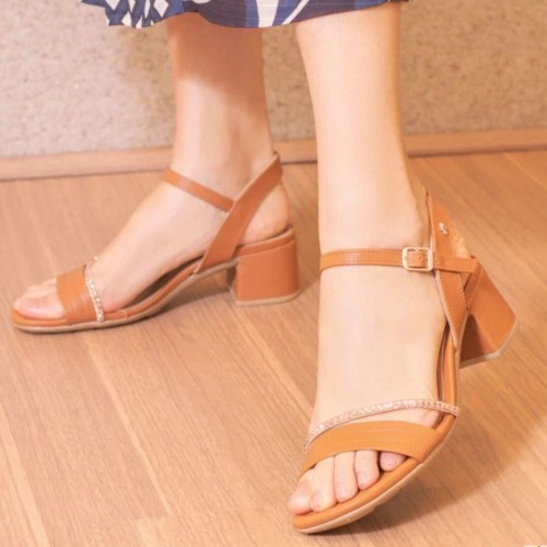 Sandália Softli Salto Grosso Caramelo - Salto Grosso 