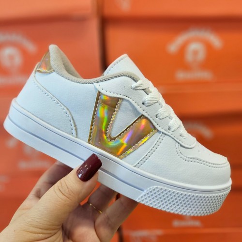 Tênis Infantil Menina Branco Metalizado